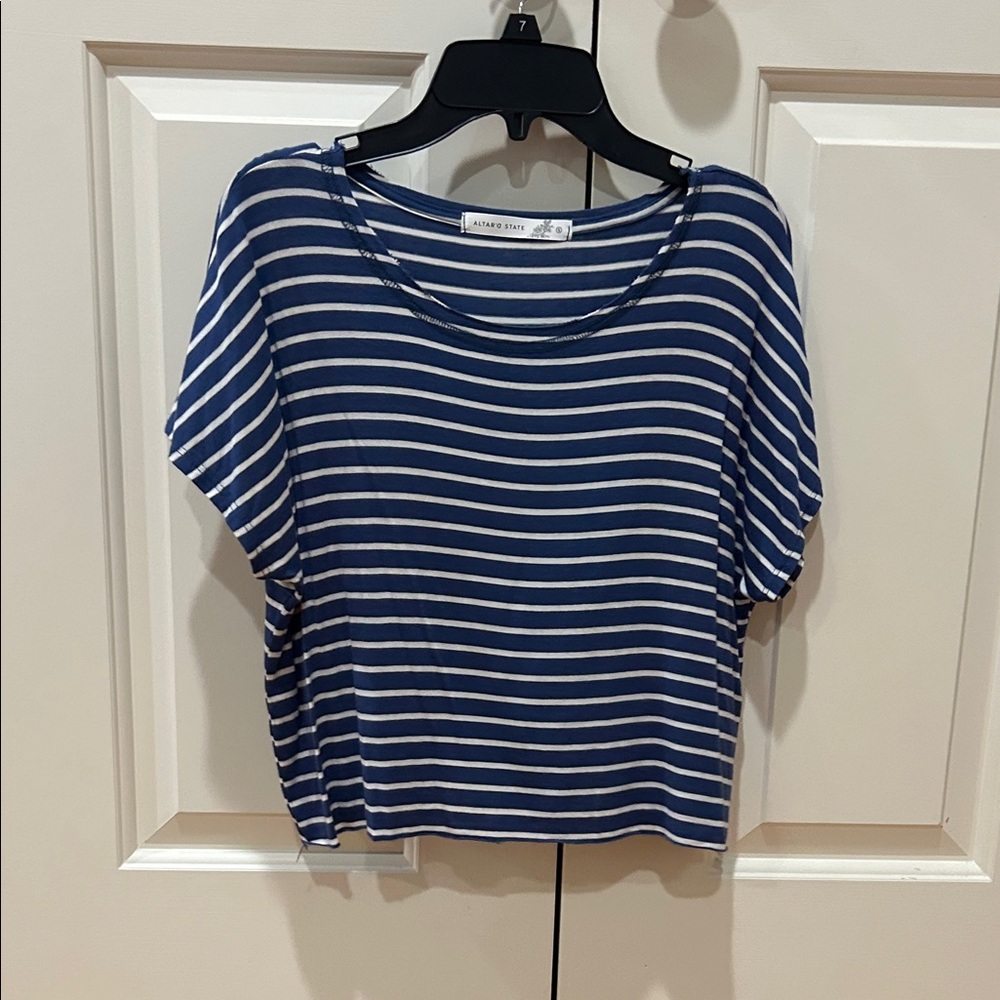 Altar'd State Blue and White Striped Tee